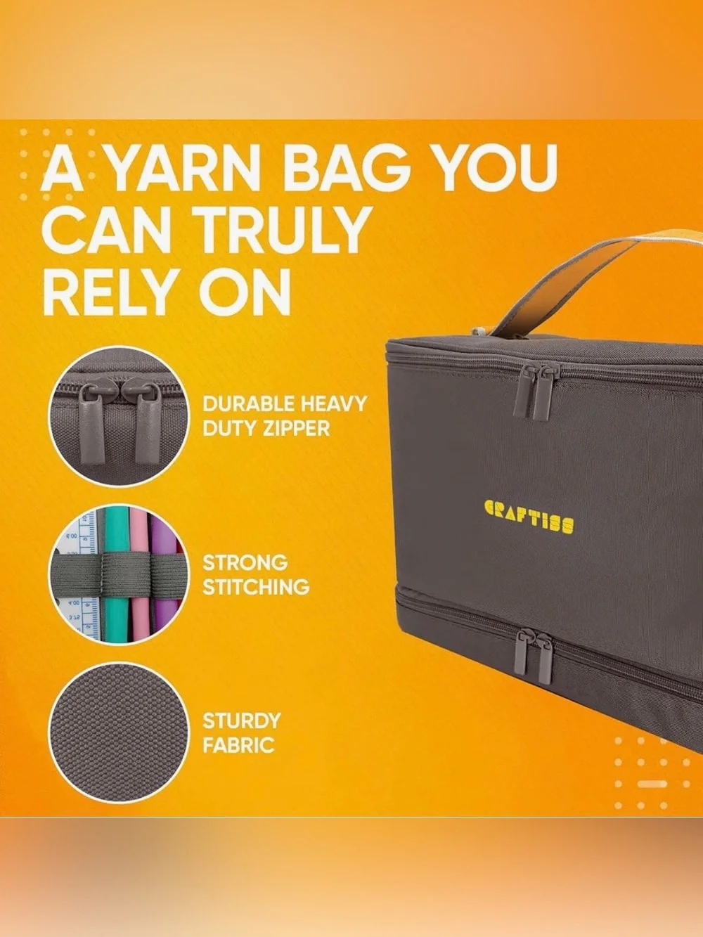 Craftiss Crochet Yarn Brown Craft Organizer Bag New #Lux-P